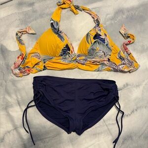 Floral Halter Swim Top and Blue Bottom